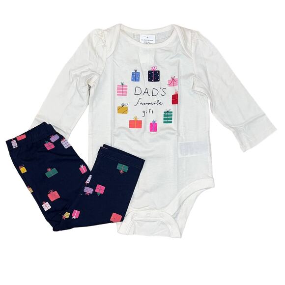 NWT GAP Baby Ivory & Navy W/"Dad's Favorite Gift" Bodysuit & Leggings - Picture 1 of 9